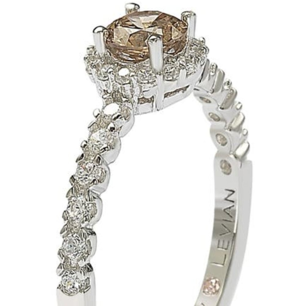 Suzy Levian Sterling Silver Brown CZ Bridal Ring - Picture 3 of 4